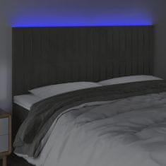 Vidaxl LED posteljno vzglavje temno sivo 160x5x118/128 cm žamet