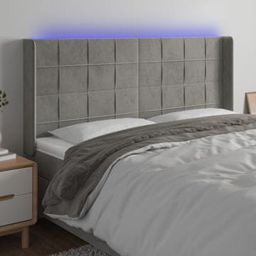 Vidaxl vidaXL Vzglavje z LED svetlo sivo 163x16x118/128 cm žametno