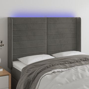 Vidaxl vidaXL Vzglavje postelje z LED diodo temno sivo 147x16x118/128 cm žametno
