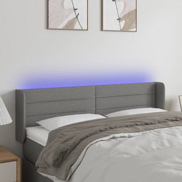 Vidaxl vidaXL Vzglavje postelje z LED diodo temno sivo 147x16x78/88 cm blago