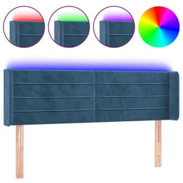 Vidaxl LED posteljno vzglavje temno modro 147x16x78/88 cm žamet