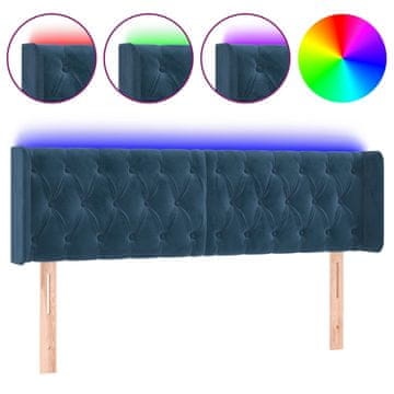 Vidaxl LED posteljno vzglavje temno modro 163x16x78/88 cm žamet