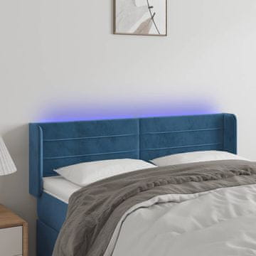 Vidaxl vidaXL Vzglavje postelje z LED diodo temno modro 147x16x78/88 cm žamet
