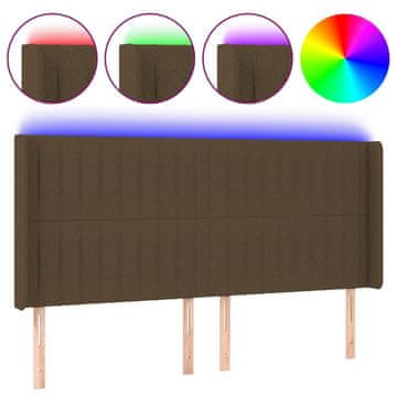 Vidaxl LED posteljno vzglavje temno rjavo 163x16x118/128 cm blago