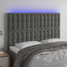 Vidaxl LED posteljno vzglavje temno sivo 144x5x118/128 cm žamet
