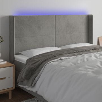 Vidaxl vidaXL Vzglavje postelje z LED svetlo sivo 203x16x118/128 cm žamet
