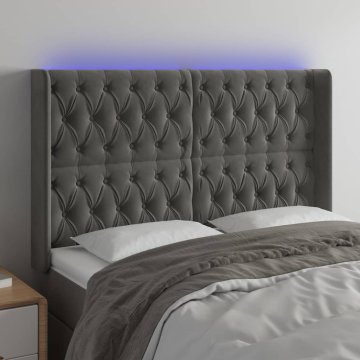 Vidaxl vidaXL Vzglavje postelje z LED diodo temno sivo 163x16x118/128 cm žametno