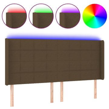 Vidaxl LED posteljno vzglavje temno rjavo 183x16x118/128 cm blago