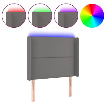 Vidaxl LED posteljno vzglavje sivo 103x16x118/128 cm umetno usnje