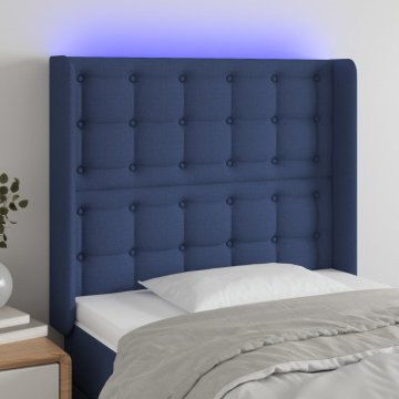 Vidaxl vidaXL Vzglavje postelje z LED modro 83x16x118/128 cm blago