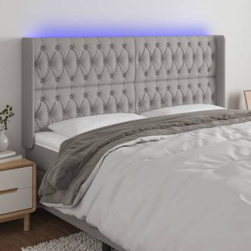 Vidaxl vidaXL Vzglavje postelje z LED svetlo sivo 183x16x118/128 cm blago