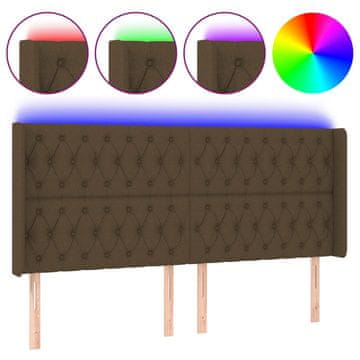 Vidaxl LED posteljno vzglavje temno rjavo 183x16x118/128 cm blago