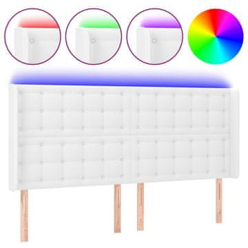 Vidaxl LED posteljno vzglavje belo 147x16x118/128 cm umetno usnje