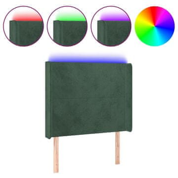Vidaxl LED posteljno vzglavje temno zeleno 83x16x118/128 cm žamet