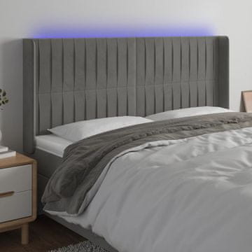Vidaxl vidaXL Vzglavje z LED svetlo sivo 163x16x118/128 cm žametno
