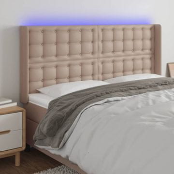 Vidaxl vidaXL LED vzglavje postelje, kapučino, 147x16x118/128 cm, umetno usnje