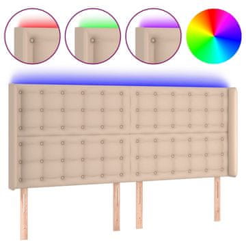 Vidaxl LED posteljno vzglavje kapučino 163x16x118/128 cm umetno usnje