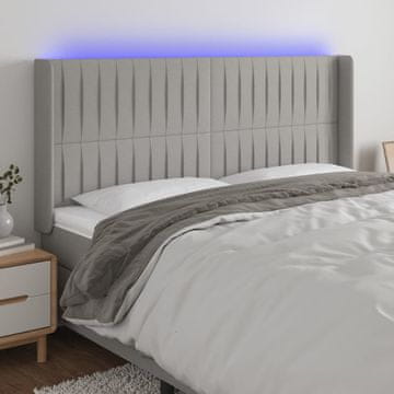 Vidaxl vidaXL Vzglavje postelje z LED svetlo sivo 183x16x118/128 cm blago