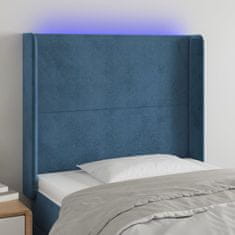 Vidaxl LED posteljno vzglavje temno modro 93x16x118/128 cm žamet