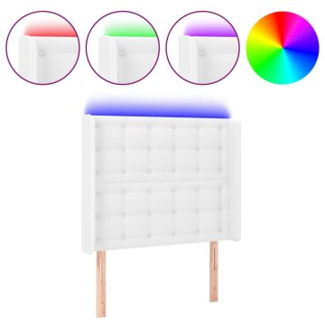 Vidaxl LED posteljno vzglavje belo 83x16x118/128 cm umetno usnje