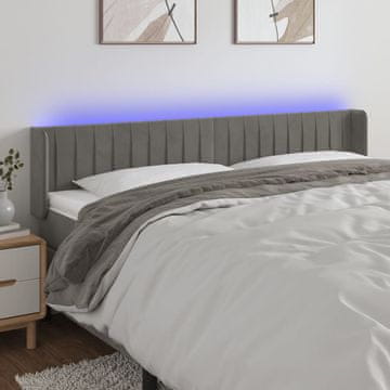 Vidaxl vidaXL Vzglavje postelje z LED svetlo sivo 163x16x78/88 cm žamet