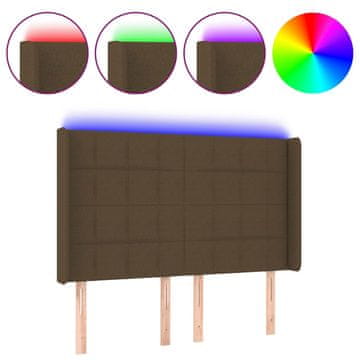 Vidaxl LED posteljno vzglavje temno rjavo 147x16x118/128 cm blago