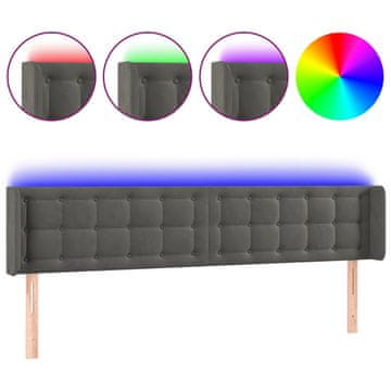 Vidaxl LED posteljno vzglavje temno sivo 163x16x78/88 cm žamet