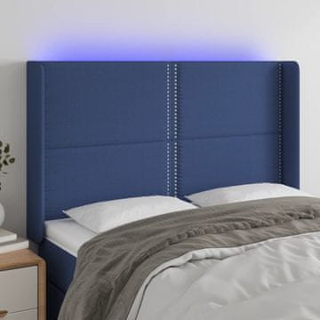 Vidaxl vidaXL Vzglavje postelje z LED modro 147x16x118/128 cm blago