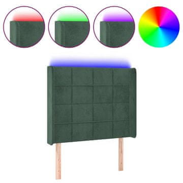 Vidaxl LED posteljno vzglavje temno zeleno 103x16x118/128 cm žamet