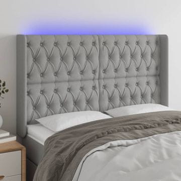 Vidaxl vidaXL Vzglavje postelje z LED svetlo sivo 163x16x118/128 cm blago
