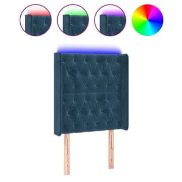 Vidaxl LED posteljno vzglavje temno modro 83x16x118/128 cm žamet
