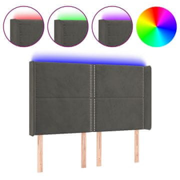 Vidaxl LED posteljno vzglavje temno sivo 147x16x118/128 cm žamet