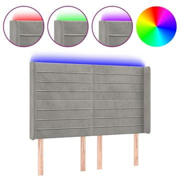 Vidaxl LED posteljno vzglavje svetlo sivo 147x16x118/128 cm žamet