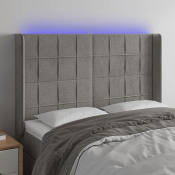 Vidaxl vidaXL Vzglavje postelje z LED svetlo sivo 147x16x118/128 cm žamet