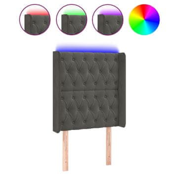 Vidaxl LED posteljno vzglavje temno sivo 83x16x118/128 cm žamet