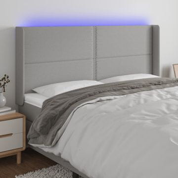 Vidaxl vidaXL Vzglavje postelje z LED svetlo sivo 203x16x118/128 cm blago