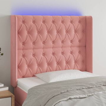 Vidaxl vidaXL Vzglavje postelje z LED svetlo roza 103x16x118/128 cm žamet