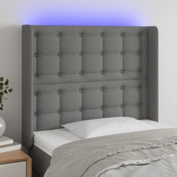 Vidaxl vidaXL Vzglavje postelje z LED diodo temno sivo 83x16x118/128 cm blago