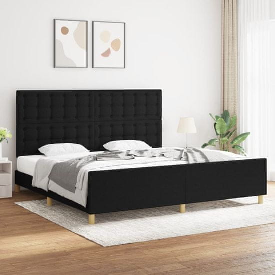 Vidaxl Posteljni okvir z vzglavjem črn 200x200 cm blago