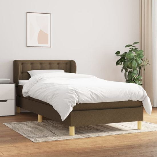 shumee Box spring postelja z vzmetnico temno rjava 90x200 cm blago