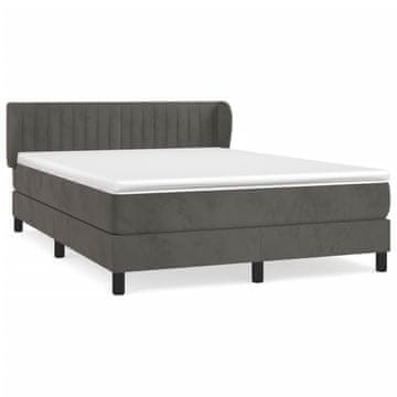 Vidaxl Box spring postelja z vzmetnico temno siva 140x200 cm žamet