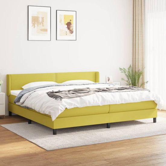 Greatstore Box spring postelja z vzmetnico zelen 200x200 cm blago