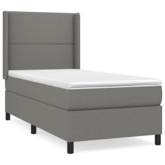 Vidaxl Box spring postelja z vzmetnico temno siva 90x200 cm blago