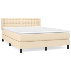 Vidaxl Box spring postelja z vzmetnico krem 140x200 cm blago