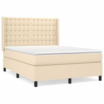 Vidaxl Box spring postelja z vzmetnico krem 140x200 cm blago
