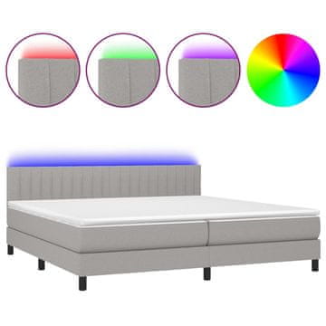 Vidaxl Box spring postelja z vzmetnico LED sv. siva 200x200 cm blago