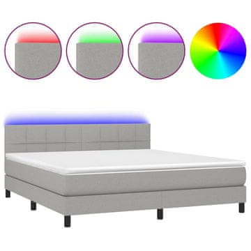 Vidaxl Box spring postelja z vzmetnico LED sv. siva 160x200 cm blago