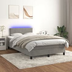 Vidaxl Box spring postelja z vzmetnico LED sv. siva 120x190 cm žamet