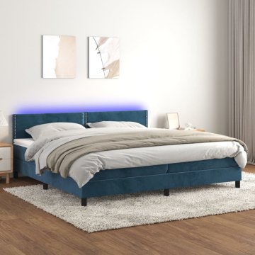 Vidaxl Box spring postelja z vzmetnico LED temno modra 200x200cm žamet