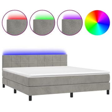 Vidaxl Box spring postelja z vzmetnico LED svetlo siva 160x200cm žamet